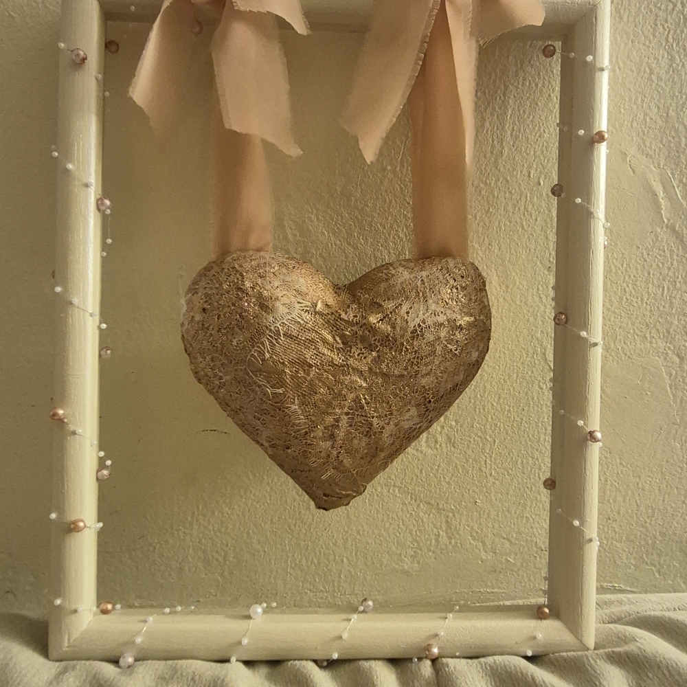 Heart Decor with Ribbon and Beaded Frame